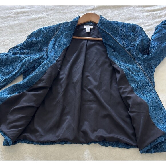 Chicos Womens Jacket Size 3 Shimmer Teal Textured Retro Elegant Dressy Casual - Picture 12 of 12
